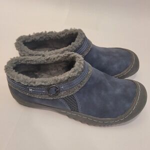 Size 7 JBU Jambu Women's Ginger Navy Blue Comfort Mules, Faux Suede & Fur Lined